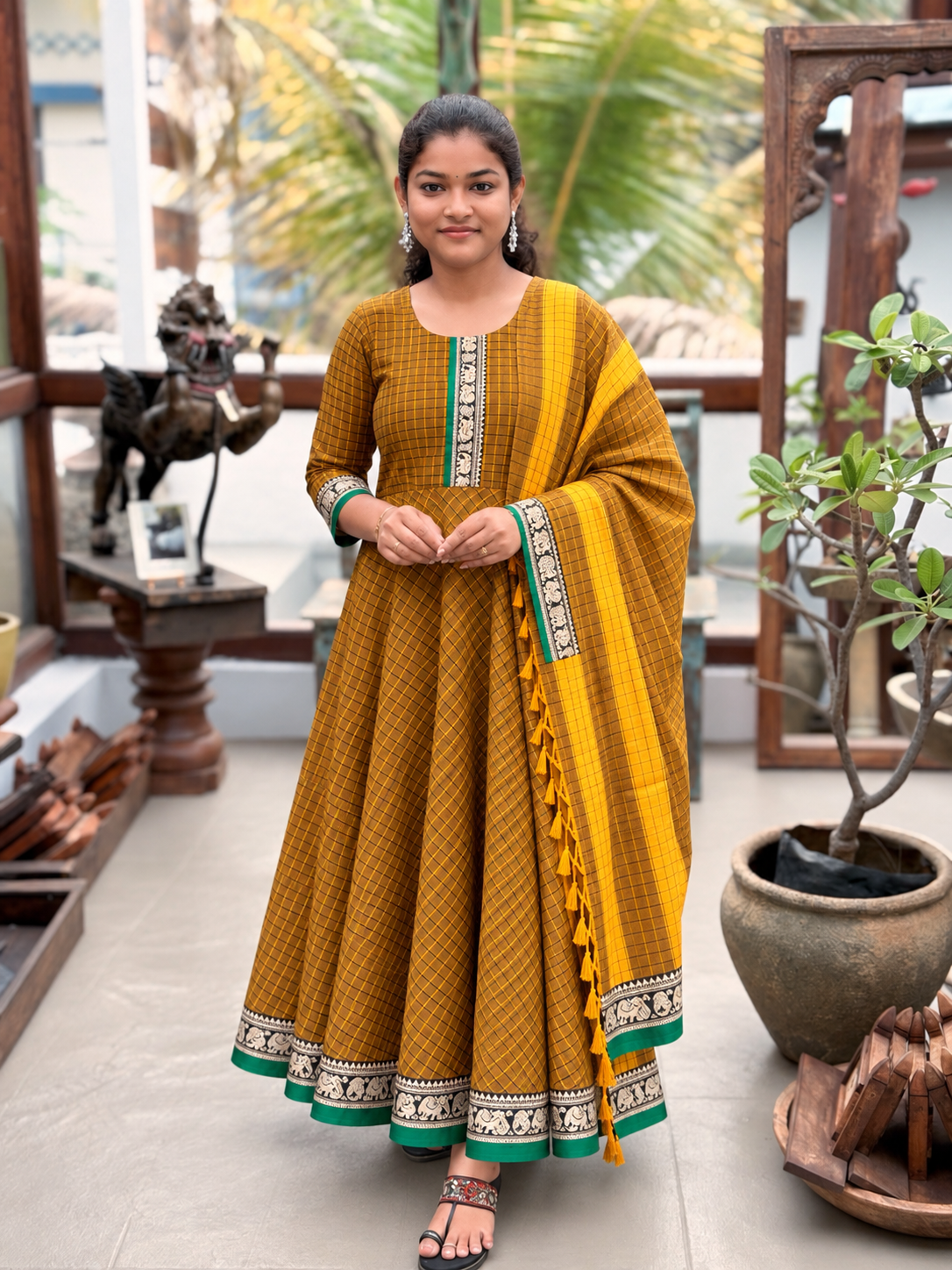 Turmeric Check Anarkali Set