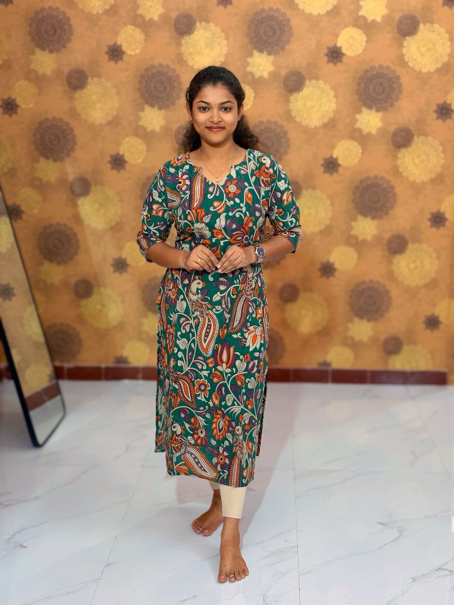 Kalamkari Hand Block Print with Traditional Designs - KAL 1251