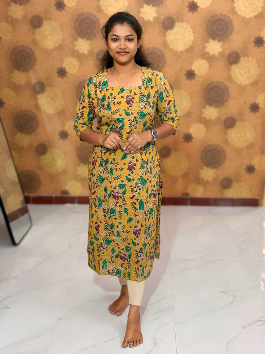 Kalamkari Hand Block Print with Traditional Designs - KAL 1252