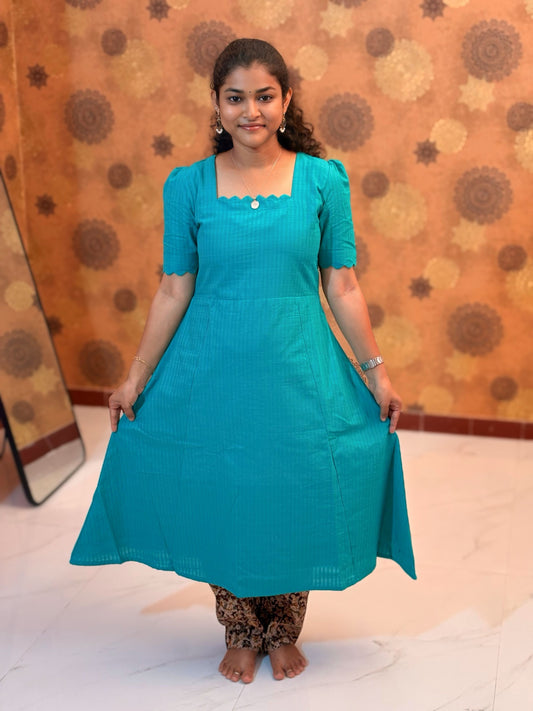 Peacock Green A Line Kurti