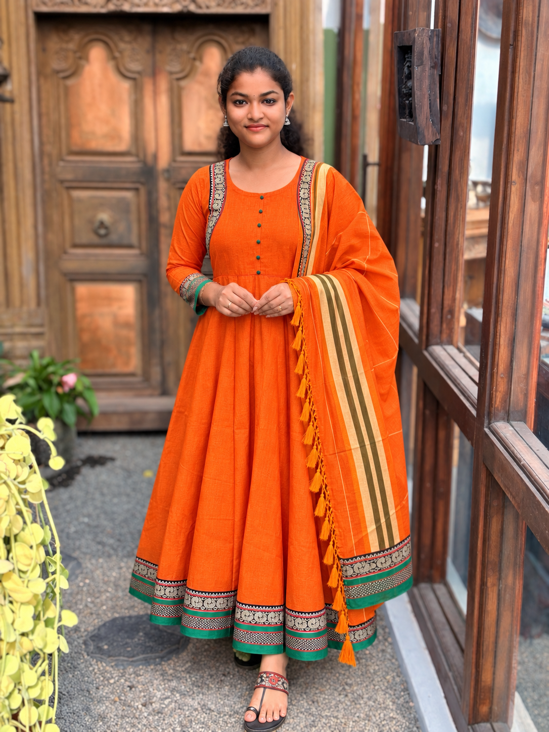 Saffron Swirl Anarkali Set