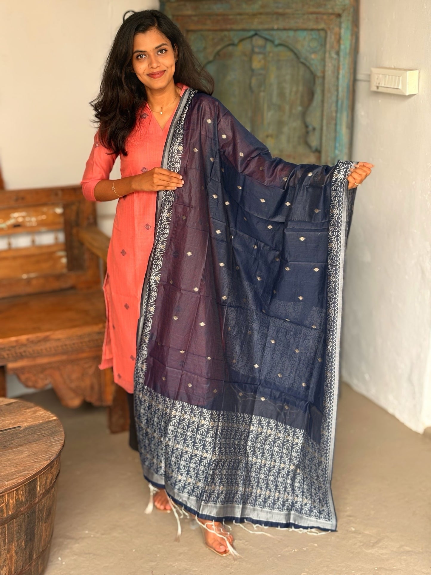 Blush Navy Top & Dupatta