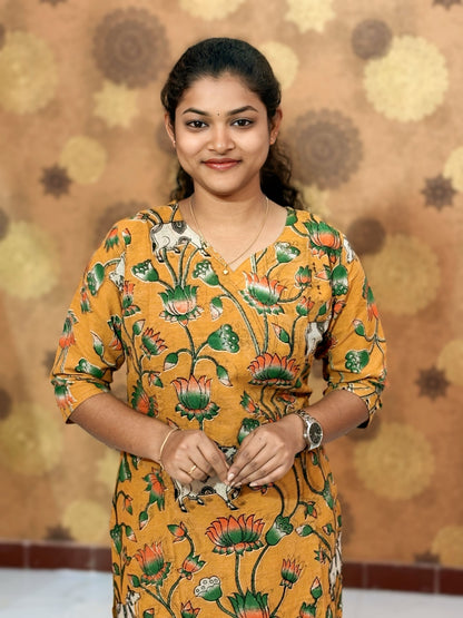 Kalamkari Hand Block Print with Traditional Designs - KAL 1240