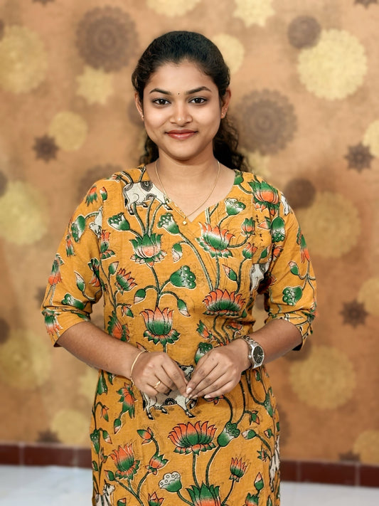 Kalamkari Hand Block Print with Traditional Designs - KAL 1240