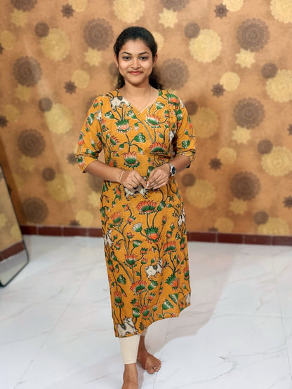 Kalamkari Hand Block Print with Traditional Designs - KAL 1240