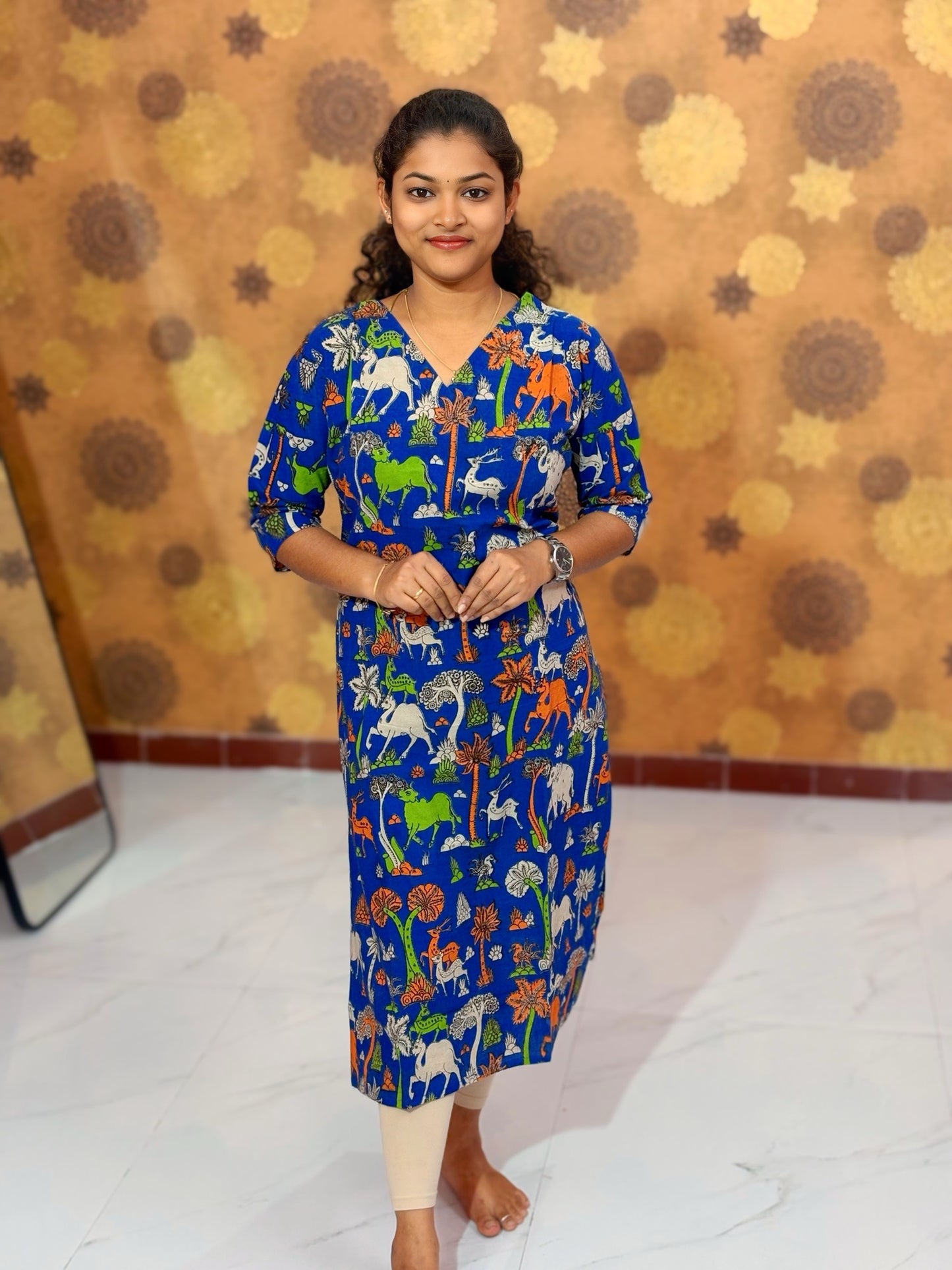 Kalamkari Hand Block Print with Traditional Designs - KAL 1245