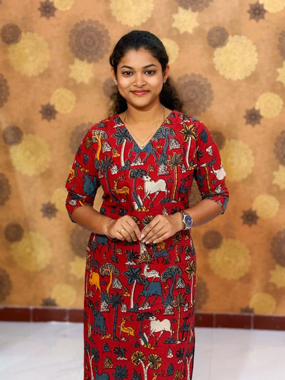 Kalamkari Hand Block Print with Traditional Designs - KAL 1249
