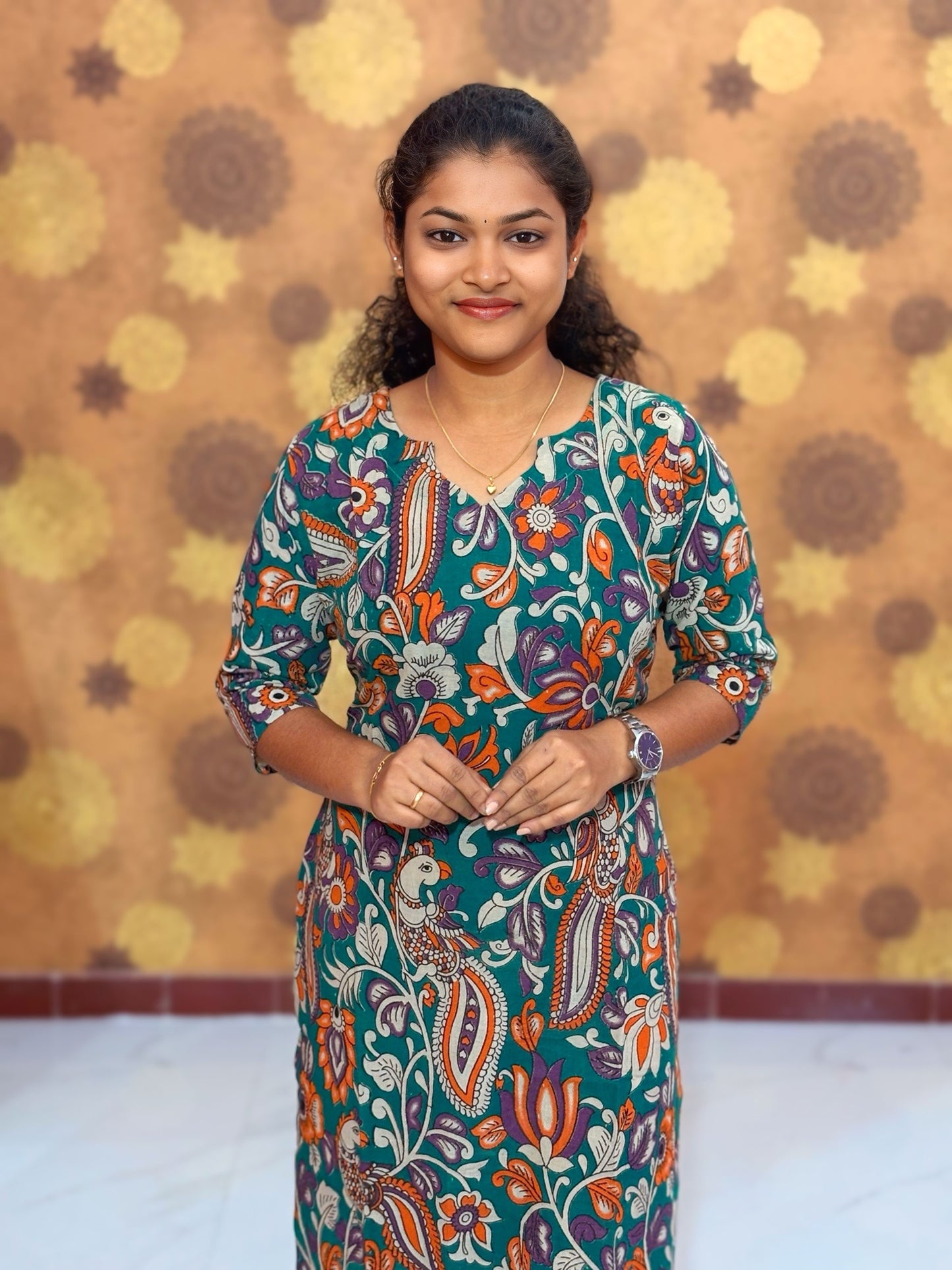 Kalamkari Hand Block Print with Traditional Designs - KAL 1251