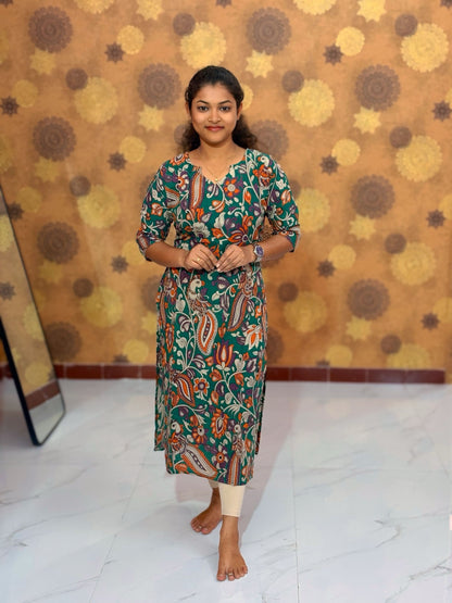 Kalamkari Hand Block Print with Traditional Designs - KAL 1251