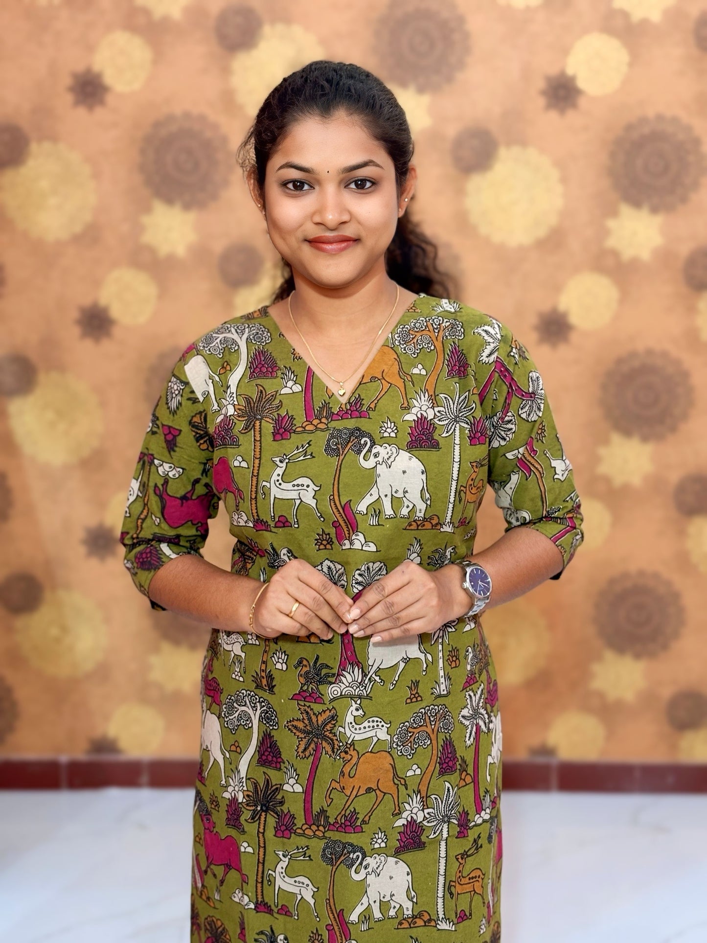 Kalamkari Hand Block Print with Traditional Designs - KAL 1256