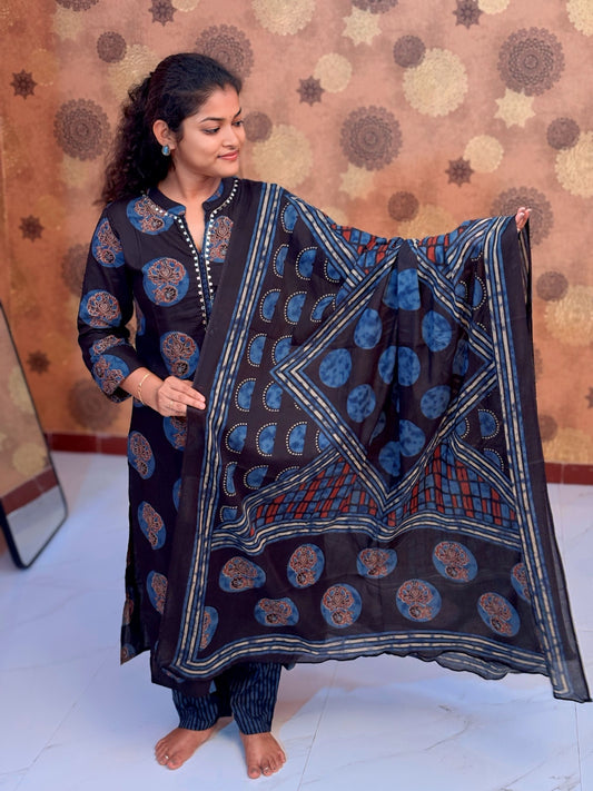 Black Ajrakh Salwar Suit