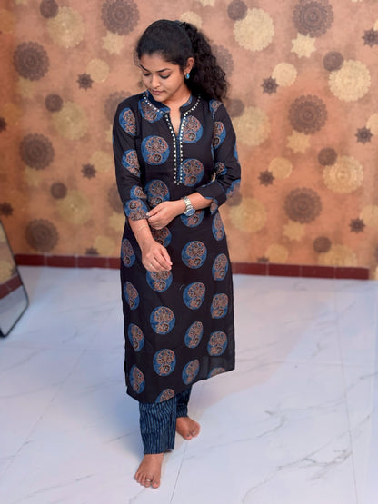 Black Ajrakh Salwar Suit
