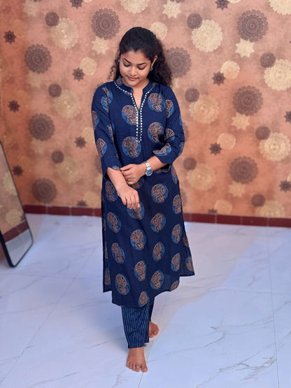 Navy Ajrakh Salwar Suit